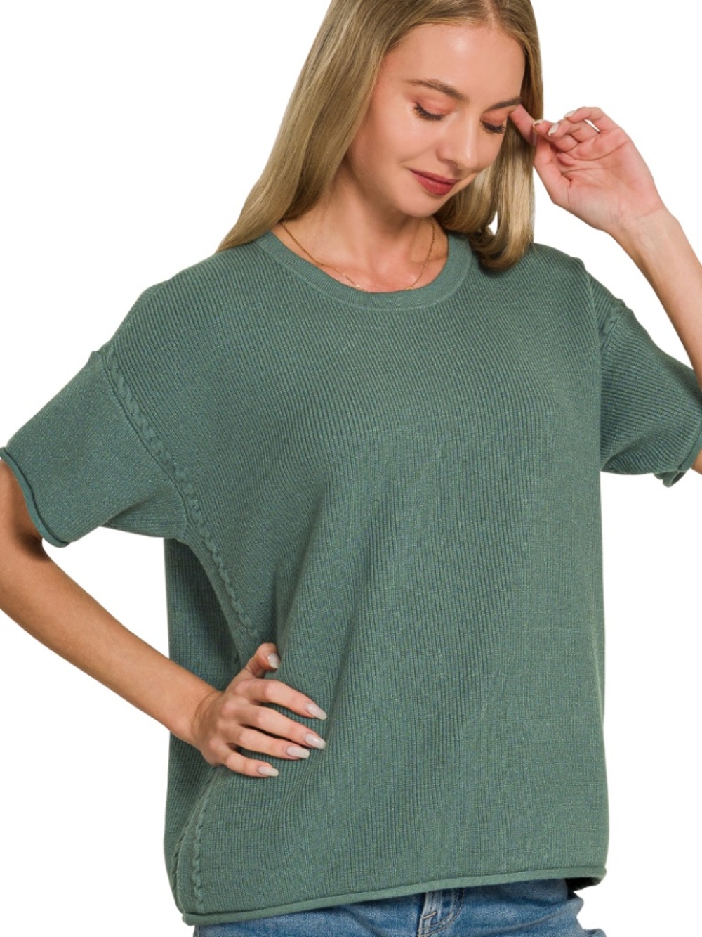 Zenana Premium Viscose Blend Ash Jade Knit Pants Set NWOT - Picture 6 of 8